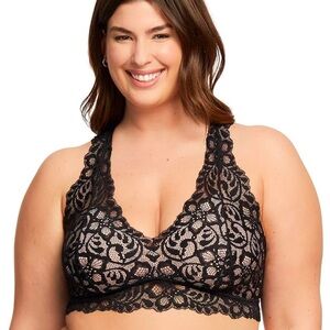 Fleur’t With Me  (Montelle) Wireless Racerback Lace Bralette in Black, 1X